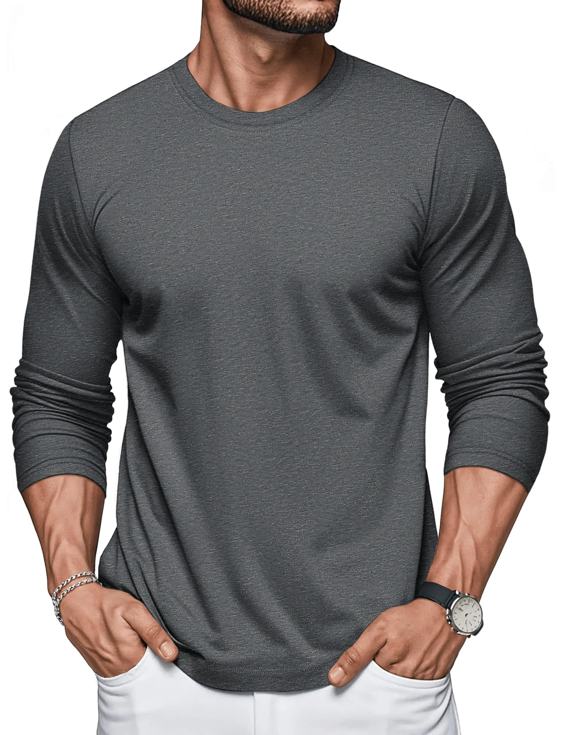 Men's Long Sleeve T-Shirt Cotton Crew Neck T-Shirt Casual Light Work Spring and Autumn Tops