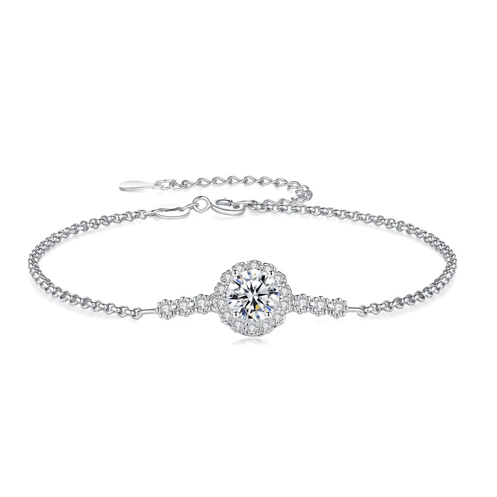 Round Shape 0.5/1CT D Color Moissanite Diamond Link Bracelet for Woman 925 Silver Plated 18k Adjustable Chain Bracelets