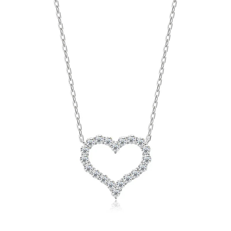 2CT Pass Tested Moissanite Heart Necklace for Women S925 Silver Plated Platinum Simulated Diamonds Pendant Birthday Gift