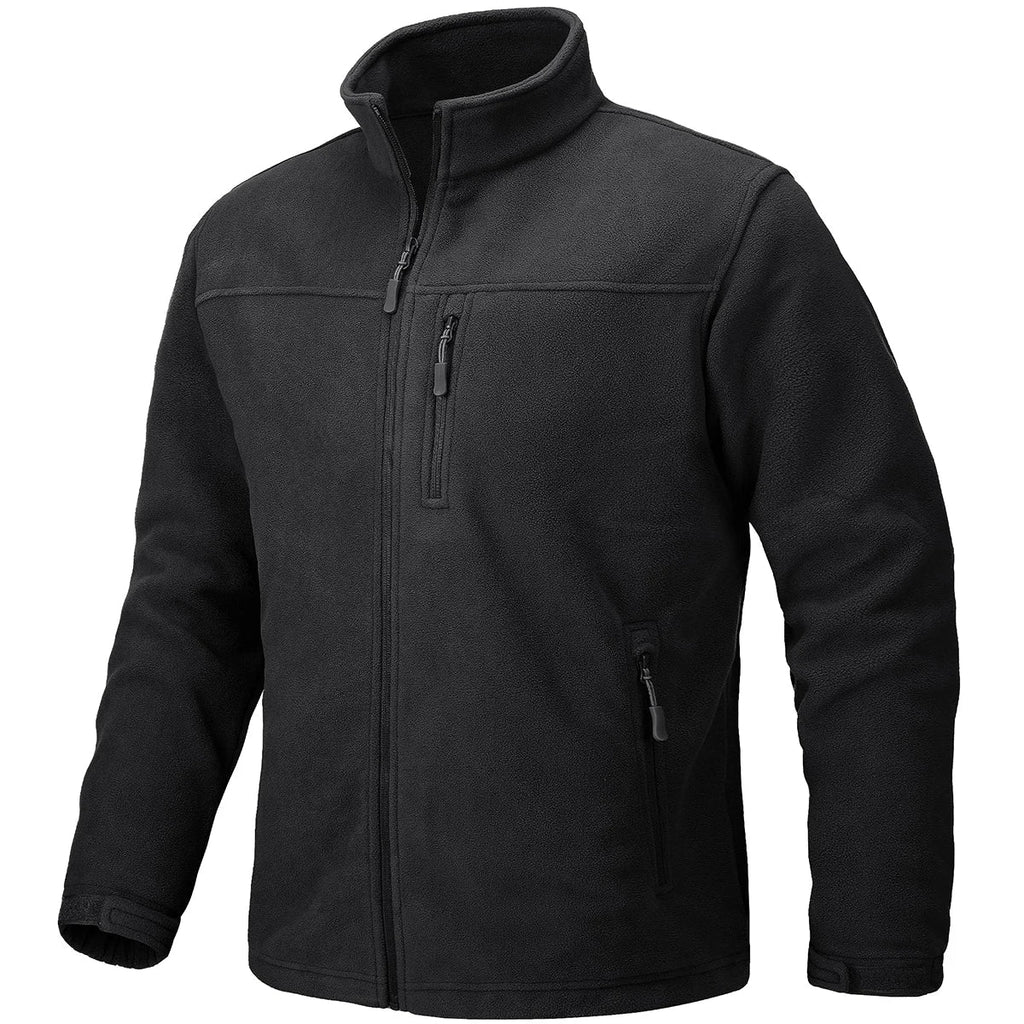 Men's Thermal Warm Fleece Jacket Stand Collar Full Zip Windbreaker Multiple-pockets Outerwear Working Hiking Coat