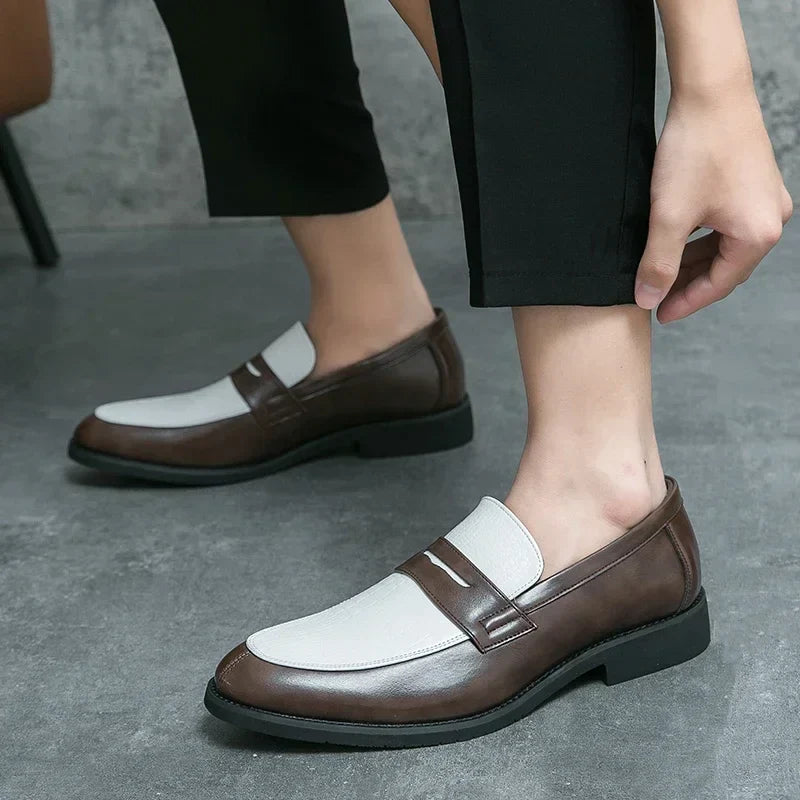 Fashion Color Mixed Mens Party Loafers Black White Business Leather Shoes Luxury Goods Summer New Coffee White Slip-On Shoes