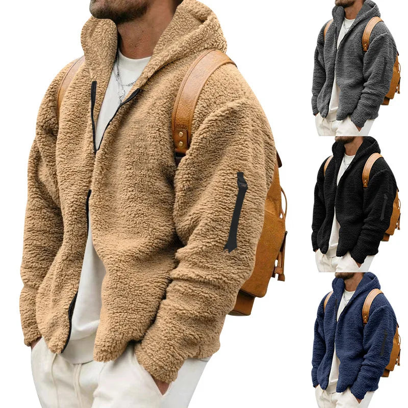 Men's Autumn and Winter Double-Sided Fleece Warm Jacket  Loose Hooded Casual Jacket