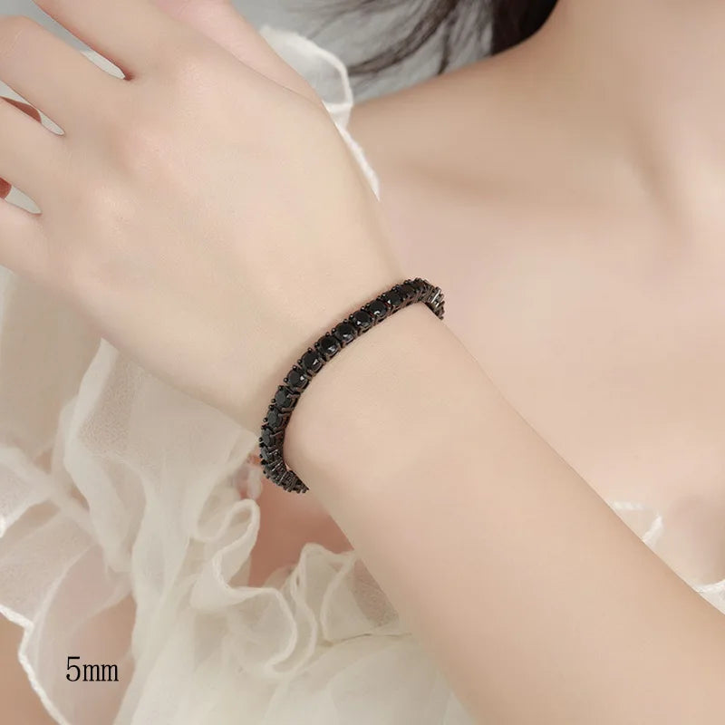 Full 3/4/5/6.5mm Black Moissanite Tennis Bracelet for Men Women Unisex 925 Silver Plated 18K Black Gold Hip Hop Bracelets