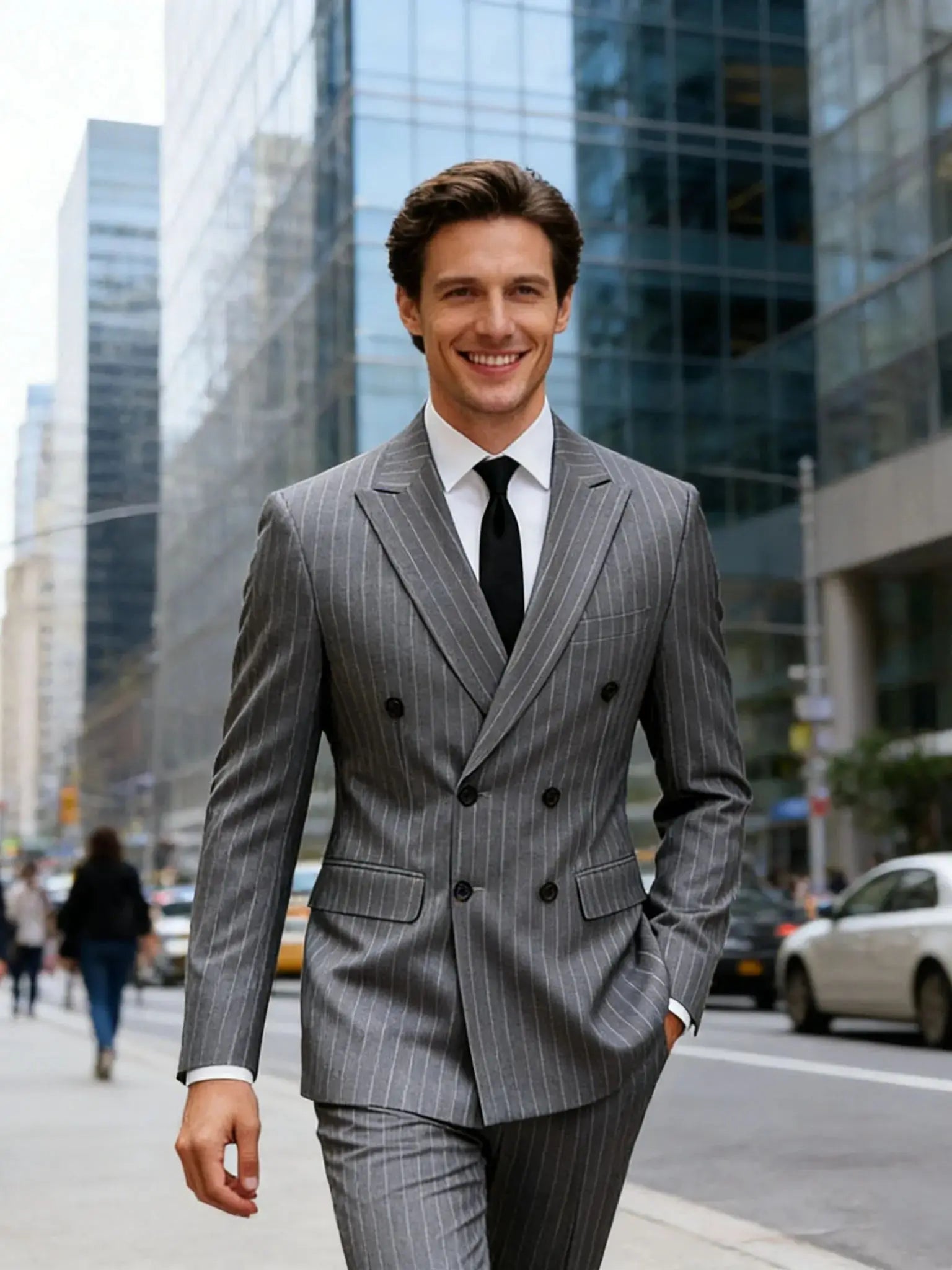 2pc Striped Double Breasted Men’s Suit Set(Jacket+Pants) Business Formal Man Suits Wedding Party Prom Dinner Work Travel Dinner