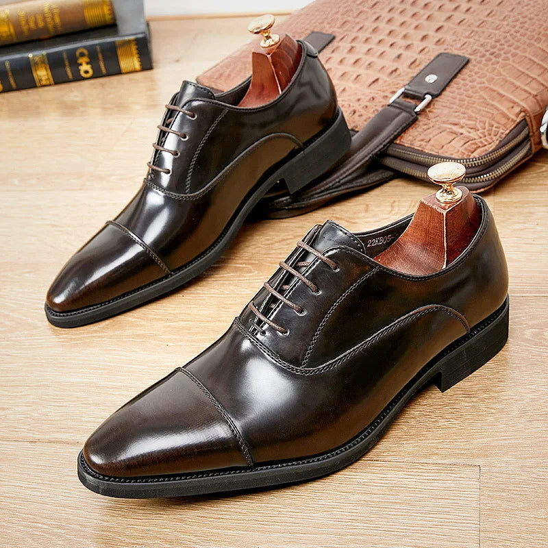 Genuine Leather Brogue Men Shoes 6CM Height Increase Formal Dress Shoe Business Office Italian Men Designer Shoes