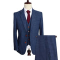 Navy Blue 3 Pieces Mens Business Suits Wool Classic Herringbone Pattern Groom Tweed Tuxedos for Wedding (Blazer+Pants+Vest)