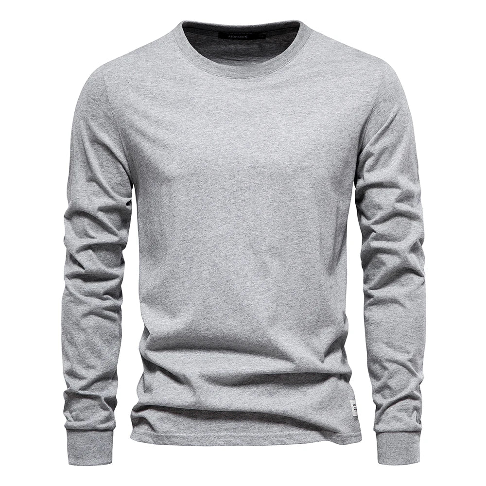 Solid Color Cotton T Shirt Men Casual O-neck Long Sleeved Mens Tshirts Spring Autumn High Quality Basic T-shirt Male