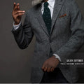 Uncle Nick's Wooster-Style Suit, Autumn and Winter Vintage Tweed Wool Herringbone Pattern Men's Blazer Suit