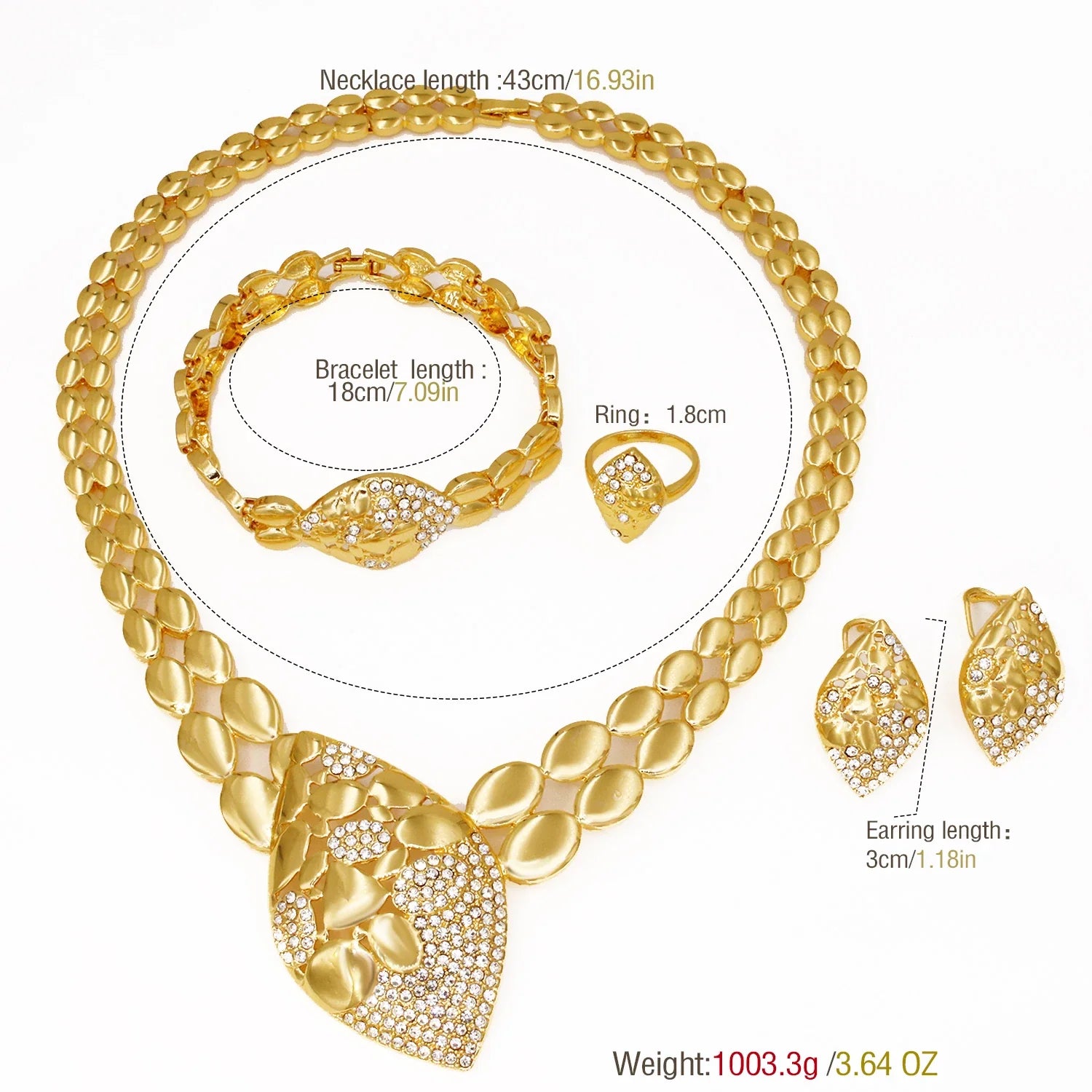 Quality Women Jewelry Sets Luxury Design Dubai Trending Gold Color Necklace Earrings Ring Bracelet Wedding Party Gift