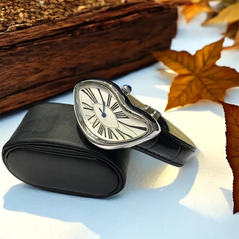 watches melt and twist y2k alien ladies and men Leather strap fashion advanced ins niche design quartz watch