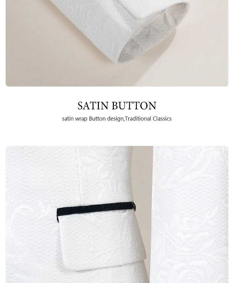 High Quality white party outfit for man luxury Retro carving Slim Fit Tuxedo Prom Suit Fashion Male Groom Wedding