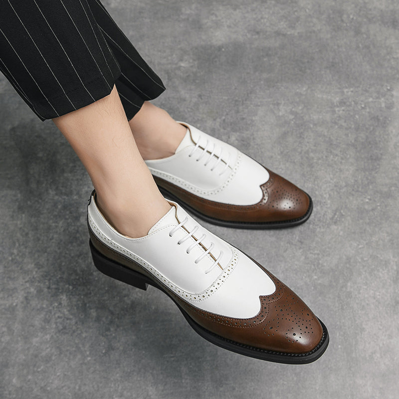 Men Wingtip Detail Dress Shoes, Business Two Tone Oxford Shoes For Wedding party
