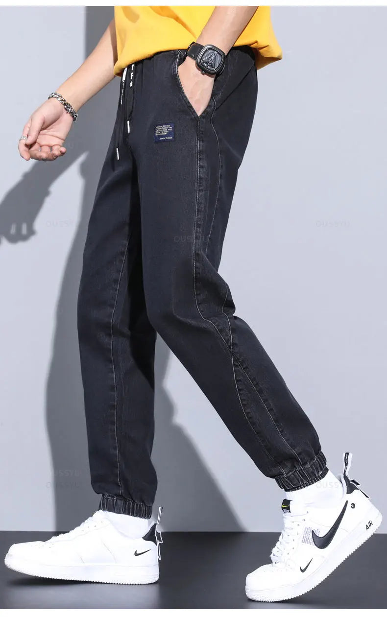 Four Seasons Blue Cargo Jeans Men Streetwear Denim Jogger Pants Baggy Harem Jean Trousers Male Oversize Large size4 5 6 7XL 8XL