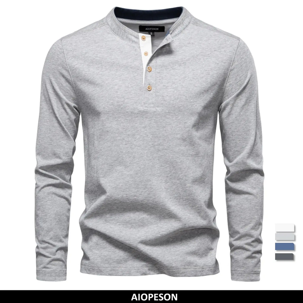 Men's Long SleeveT-shirt Fashion HIgh Quality Cotton t shirt for man button collar basic tshirt