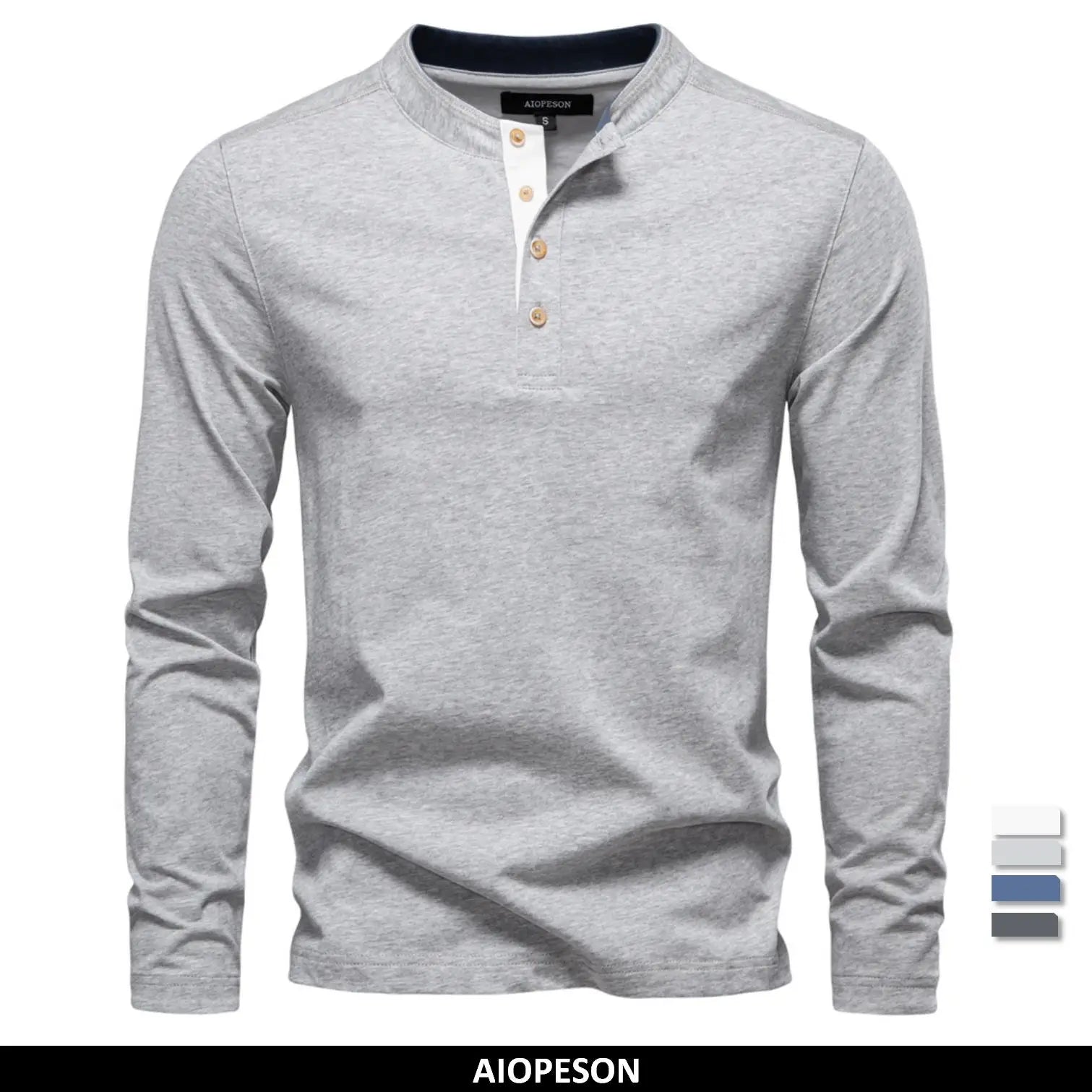Men's Long SleeveT-shirt Fashion HIgh Quality Cotton t shirt for man button collar basic tshirt