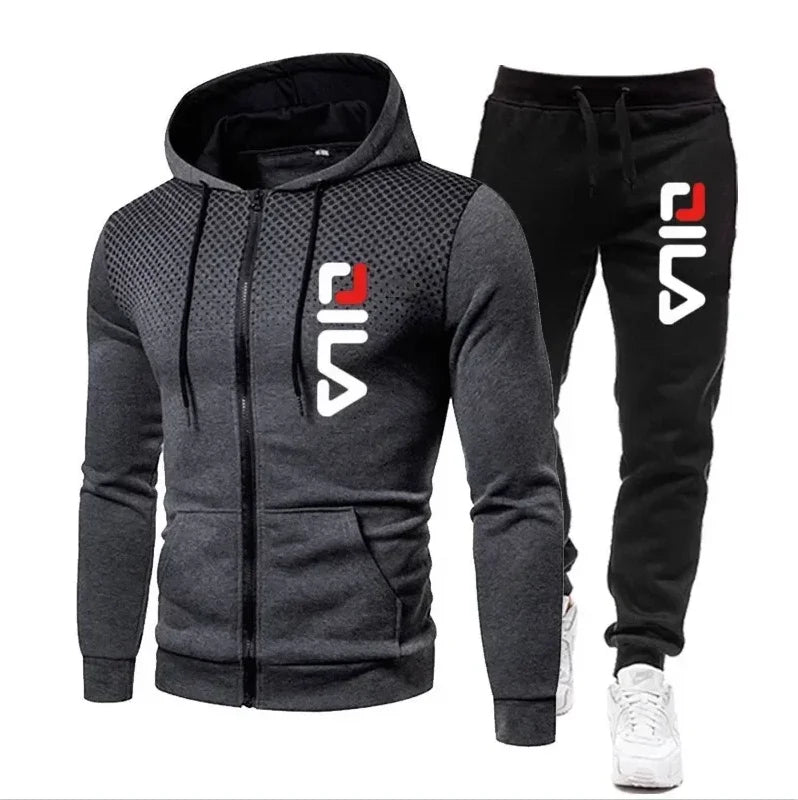 New autumn and winter men's long-sleeved pullover hoodie + pants 2-piece fashionable outdoor running men's sportswear set