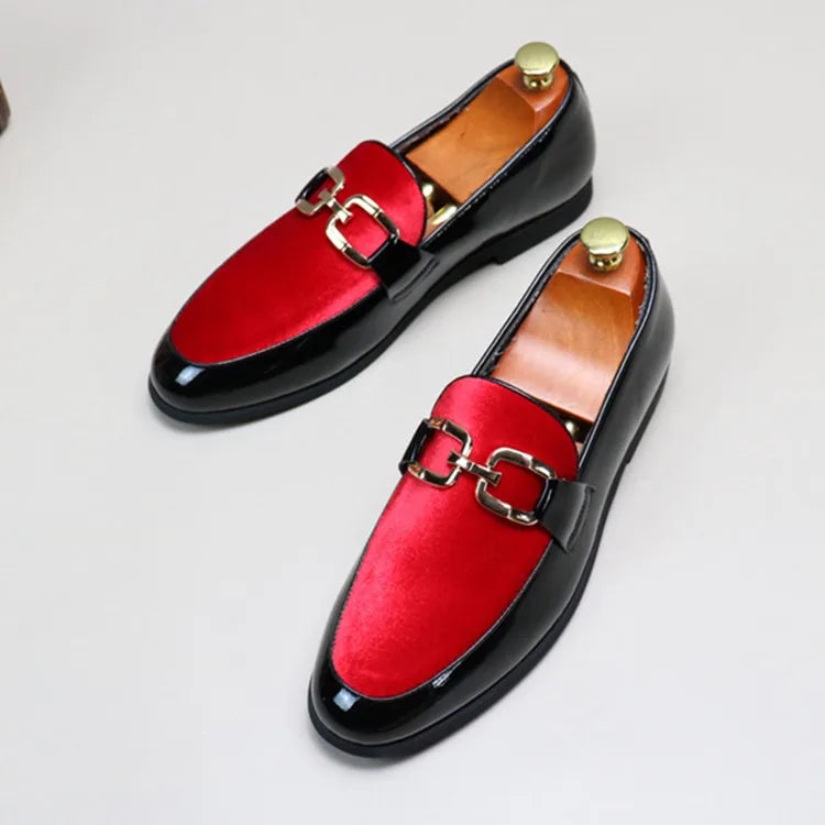 Fashion Man's Leather Shoes Party Wedding Loafers Metal Button Moccasins Men Slip-on Comfortable Driving Popular Club Flats