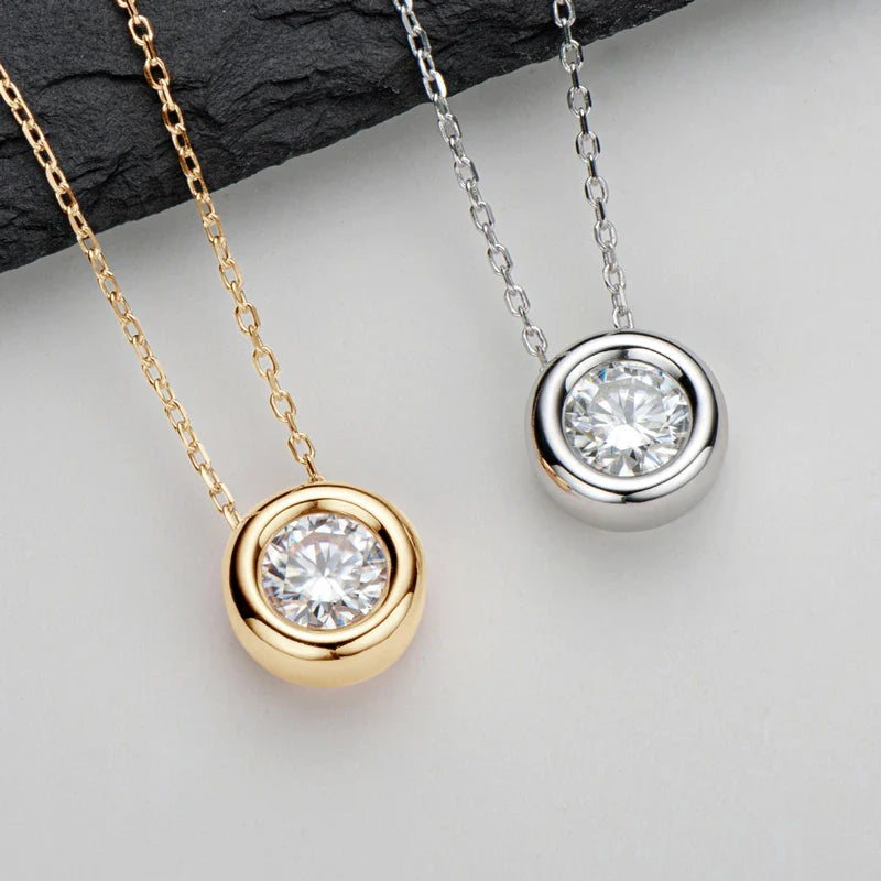 6.5mm Round Bezel Moissanite Pendant Necklace For Women 925 Sterling Silver Clavicle Chain Necklaces Jewelry Collare Mujer
