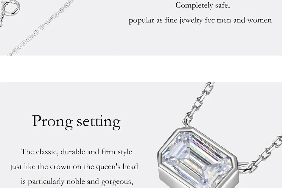 1CT Moissanite Necklace for Women S925 Pure Silver Emerald Cut Laboratory Diamond Pendant Fashion Party High-end Jewelry
