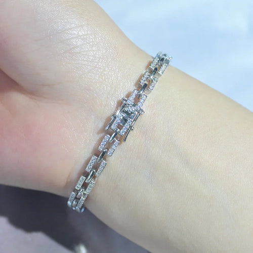سوار سلسلة تانك من الفضة الإسترليني عيار 925 مرصع بالموissanite للنساء، أساور مصممة فاخرة هدايا حفلات الزفاف وأعياد الميلاد والمجوهرات