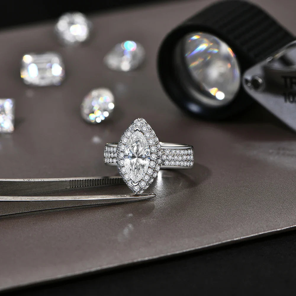 Marquise 2CT Moissanite Rings for Women 12*6mm D Color Diamond Real 925 Sterling Silver Luxury Anniversary Jewelry Gift
