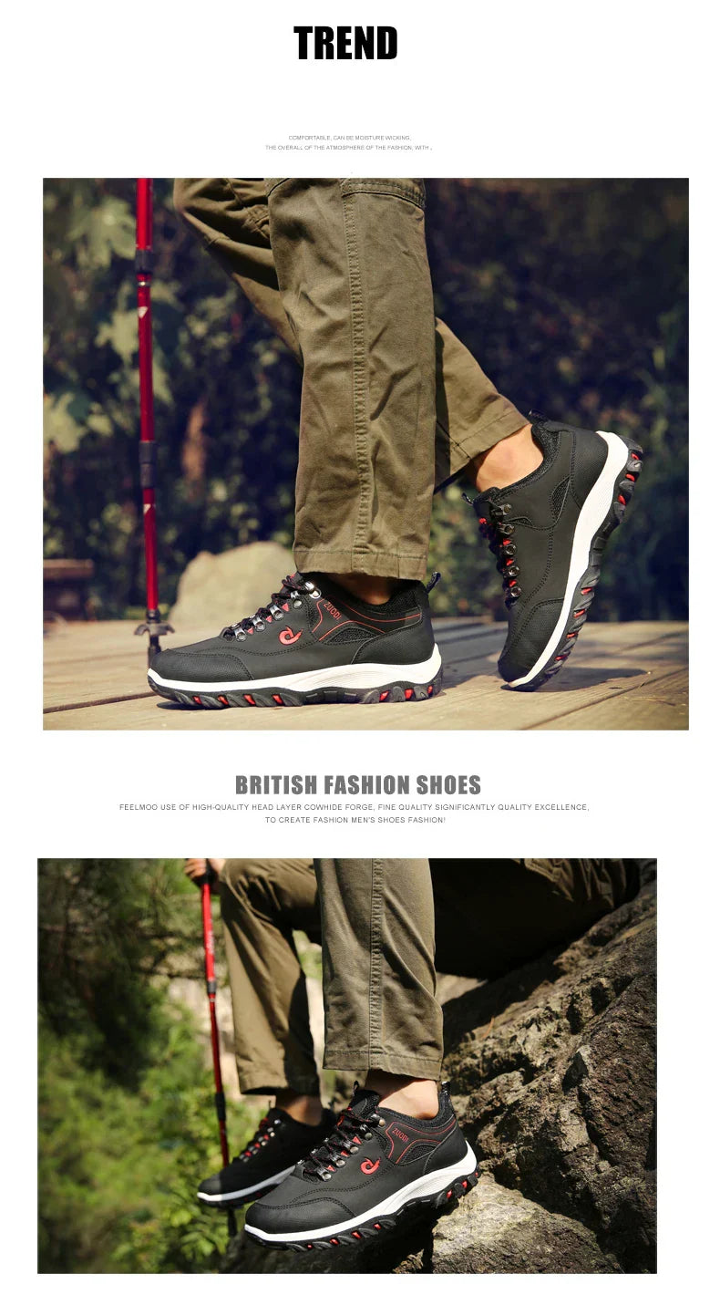 Men's Hiking Shoes Waterproof Leather Outdoor PU Shoes Wear-resistant Men Trekking Walking Hunting Tactical Sneakers