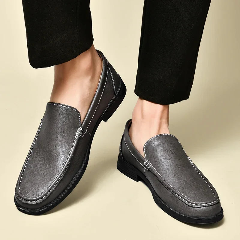 Leather Men Footwear Slip on Office Man Formal Shoes Wedding Party Men Dress Shoes Breath Driving Lazy Loafers Moccasins