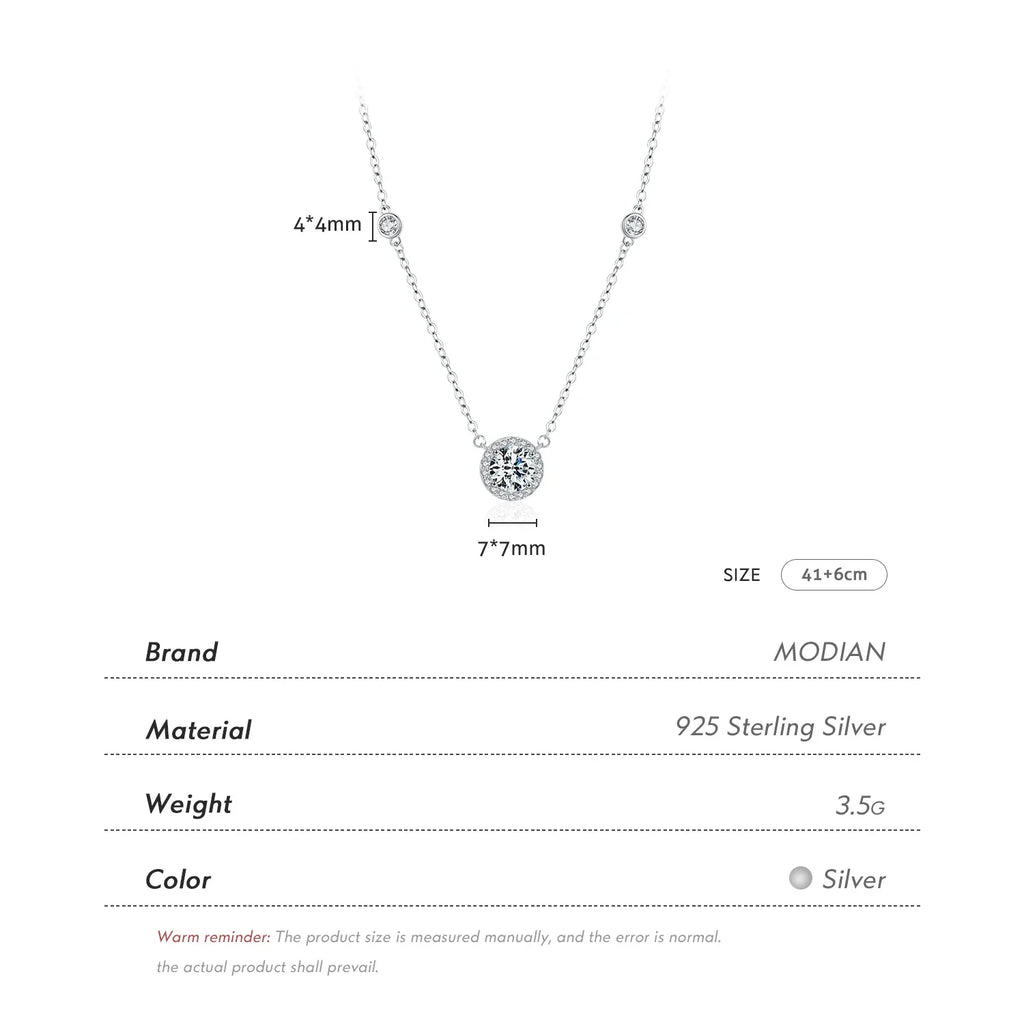 925 Sterling Silver Luxury Round Clear AAAAA Zircon Pendant Necklace For Women Wedding Engagement Bridal Fine Jewelry