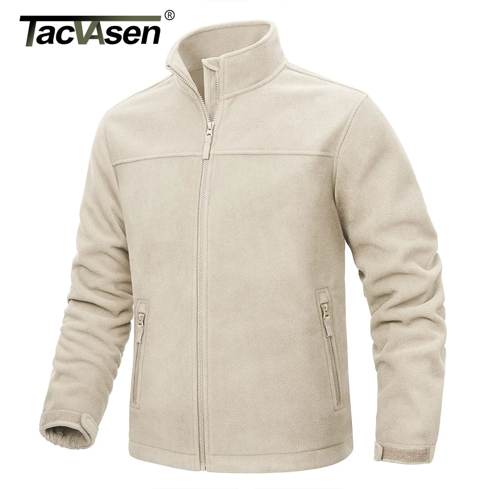 TACVASEN Winter Fleece Jackets Mens Full Zip Stand Up Work Jacket Coats Zipper Pockets Hiking Jacket Outdoor Windbreaker