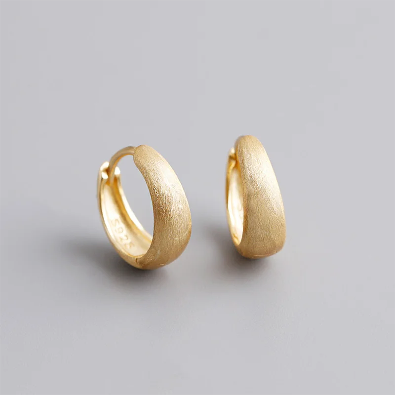 925 Sterling Silver Fine Matte Simple Wide Huggies Gothic Hoop Earrings for Women Unisex Piercing Rock Jewelry Ear Buckle