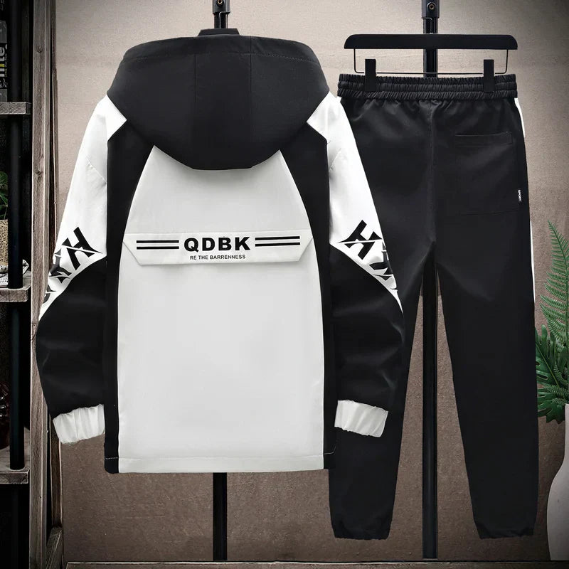 Spring Autumn Casual Men Sets Jacket + Pants Two Pieces Fashion Korean Trend Hooded Baseball Uniform Suit Man Outfit