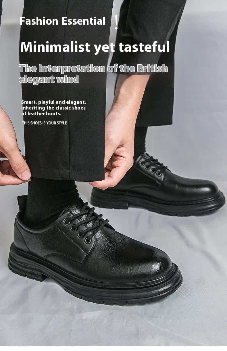 2025 New British-style black casual leather shoes for men's business formal wear large-sized work shoes trendy size 48