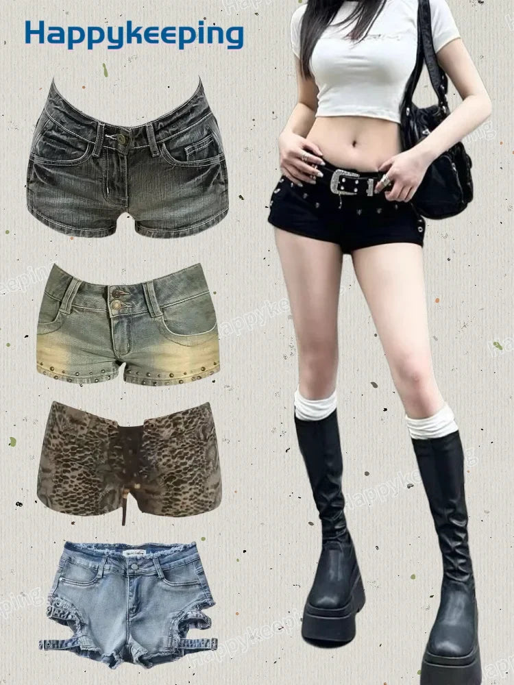Harajuku Women's Jeans Shorts Y2K Grunge Vintage Streetwear Beach Jorts Clothes 2000s Denim Hot Pants Japanese 2025 Summer