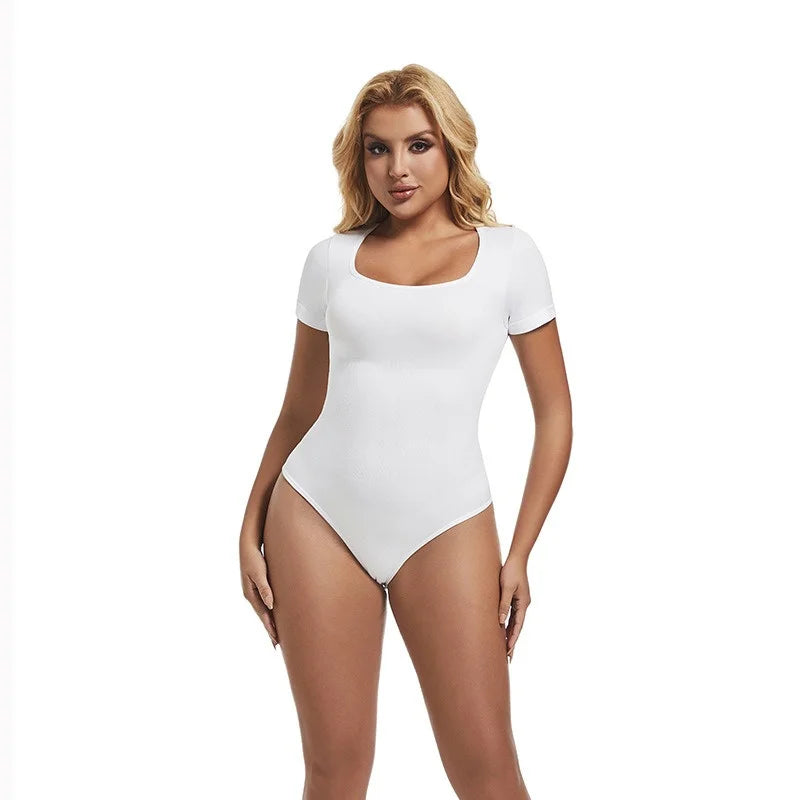GUUDIA Short Sleeve Open Crotch Big U Neck Seamless Shapers Spandex Elastic Body Suit Shapewear Women Body Shaper Tummy Control