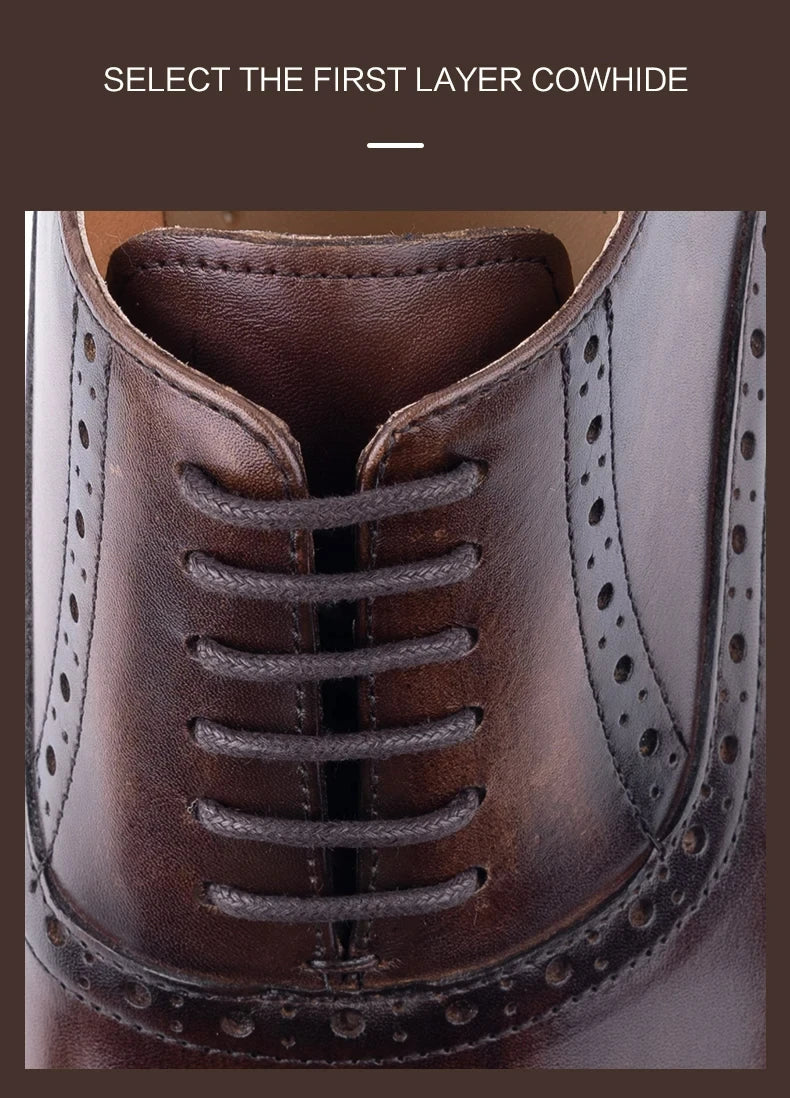 Classic Brogue Shoe Men's Business Suits Matches New Style Genuine Cowhide Handmade Formal Office Wedding Party Mans Dress Shoes