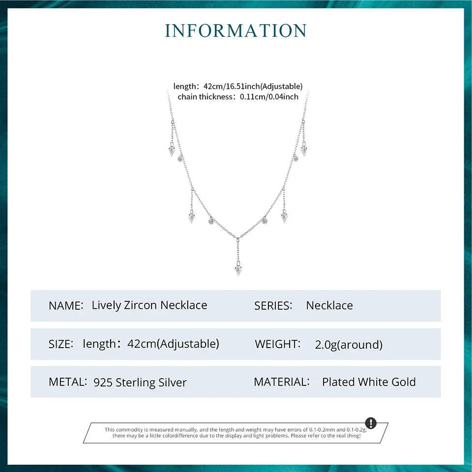925 Sterling Silver Dancing Zircons Necklace Sparkling Crystal Round Beads O-Chain Link Original for Women Stacking Gift