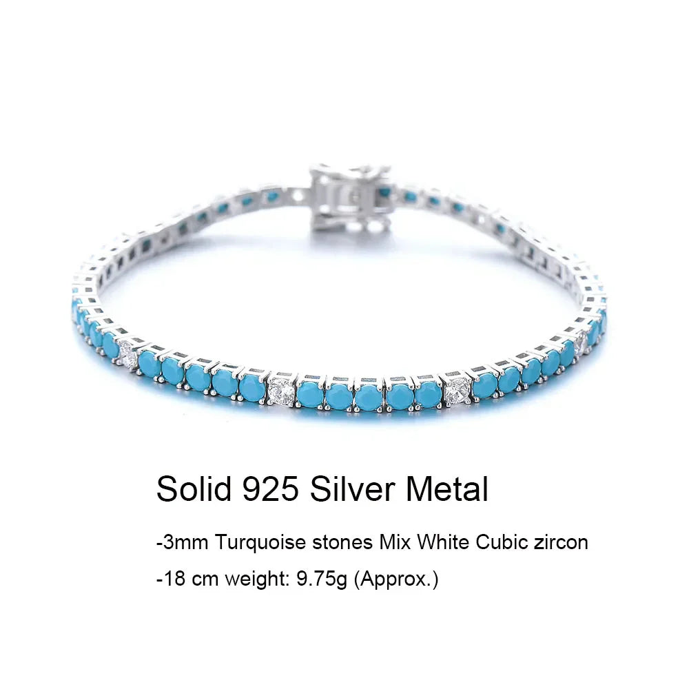 Fine Jewelry 3mm Montana Blue/Emerald Green/Ruby Red/Turquoise/Black Cubic zircon 925 Silver Tennis Bracelet