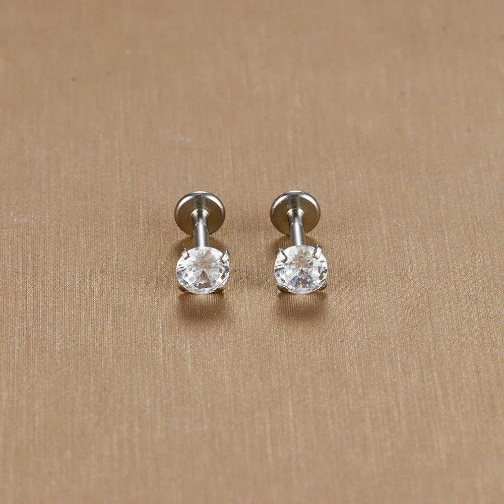 2PC Labret Tragus Stud Earrings 16G Surgical Stainless Steel CZ Crystal  Monroe Helix Cartialge Conch Medusa Lip Body Piercing