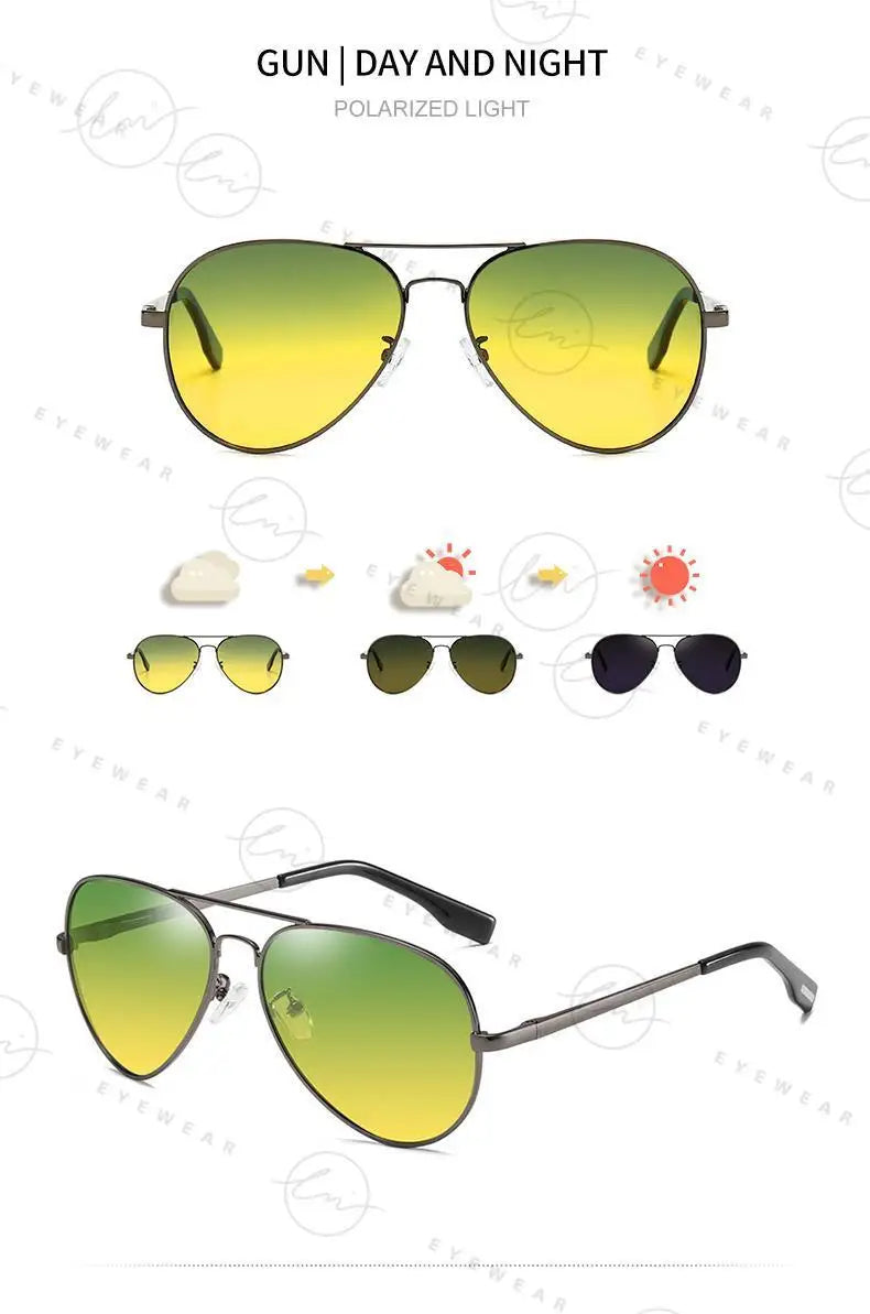 Aviation Photochromic Day Night Vison Sunglasses Men Polarized Fashion Sun Glasses Women Safe Driving Anti-Glare UV400