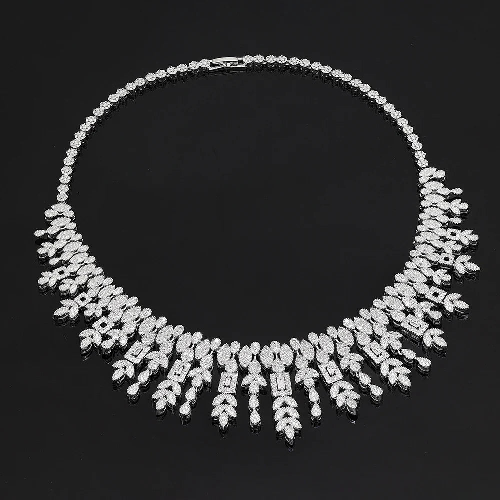 Bridal Zirconia Full Jewelry Set for Ladies Party Luxury Dubai Nigeria CZ Crystal Wedding Necklace Set
