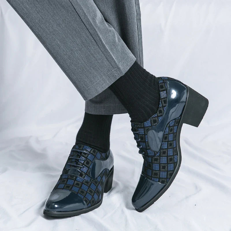 Hot Sale High Heel Mens Shoes Fashion Red Checkered Man Wedding Shoes Plus Size 38-46 Elegant Social Shoe Male chaussure hommes