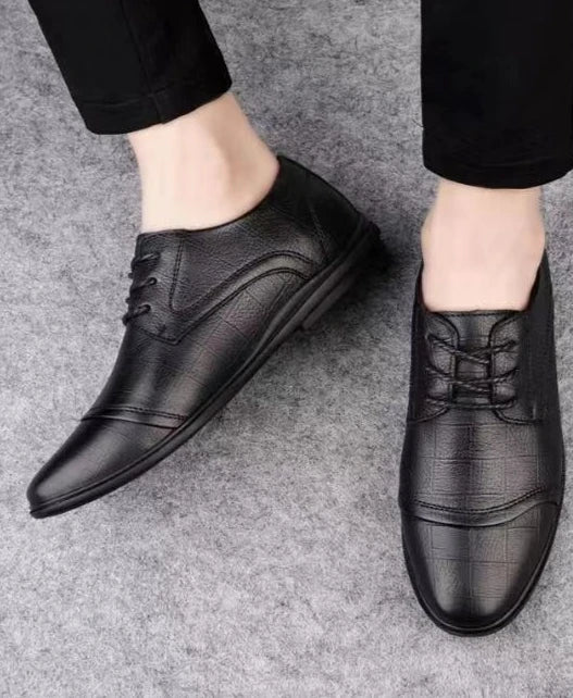 Pointed Toe Black Soft Men's Leather Shoes Comfortable Low Price Summer Male Casual Shoe Retro Elegant Designer Social Footwear