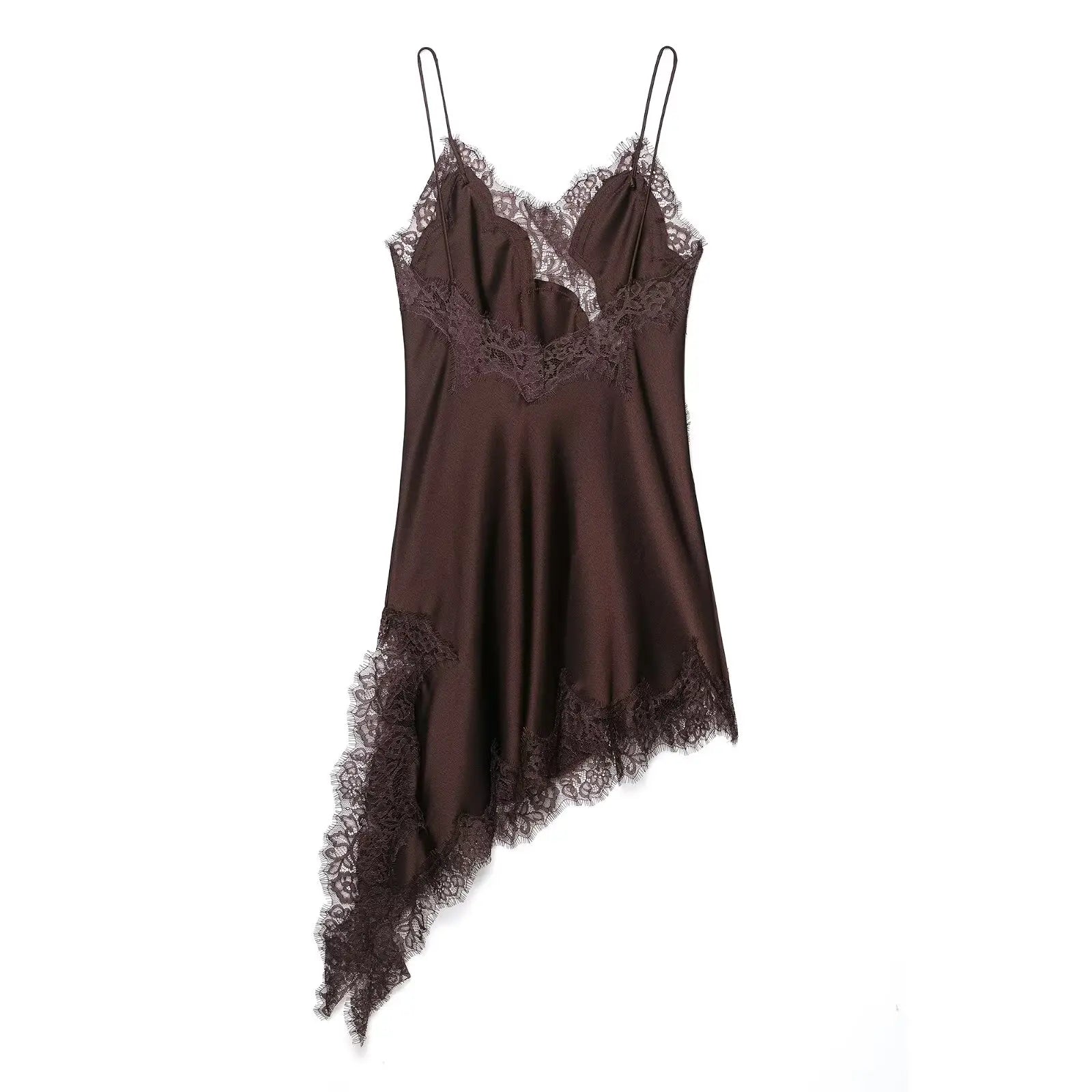 Summer Women Fashion Asymmetry Lace Decorate Dress Female Sexy Sleeveless Backless Halter Neck Collar Beach Party Dress