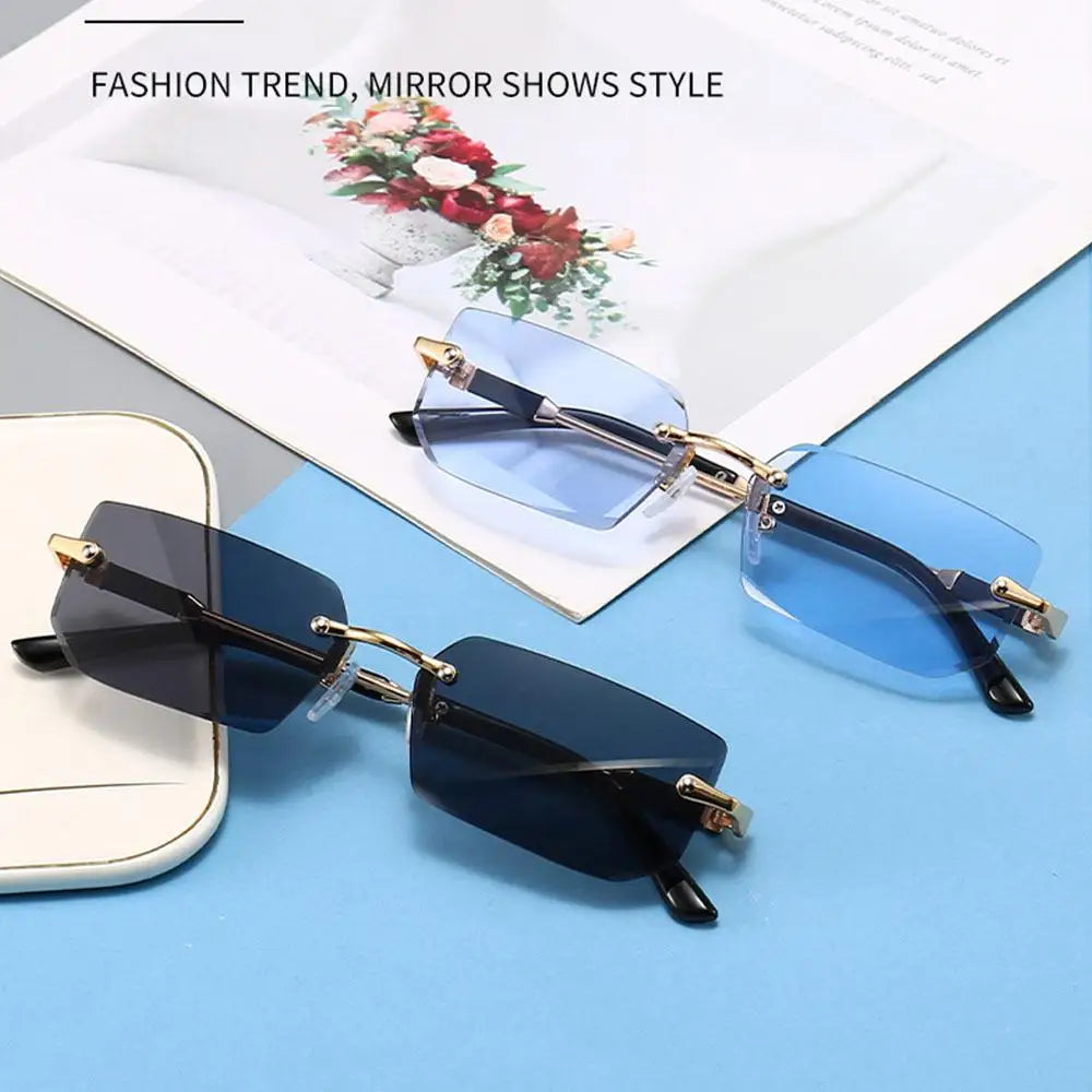 Rimless Rectangle Sunglasses Fashion Y2K Frameless Sun Glasses Shades for Women & Men