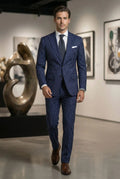 Two Piece Pinstripe Men's Suit Slim Fit for Formal Wedding Tuxedo Notched Lapel Navy Blue Striped Business Groom Male Fashion