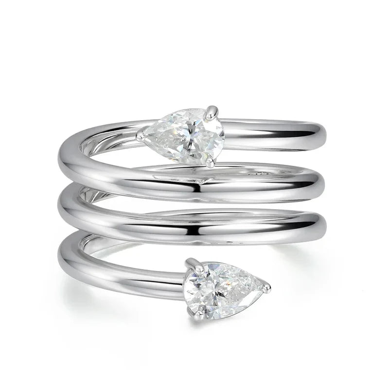 4*6mm 2 Gems Pear Cut Moissanite Rings for Women Certified Jewelry Luxury Wedding Band 925 Sterling Silver Plated 18K