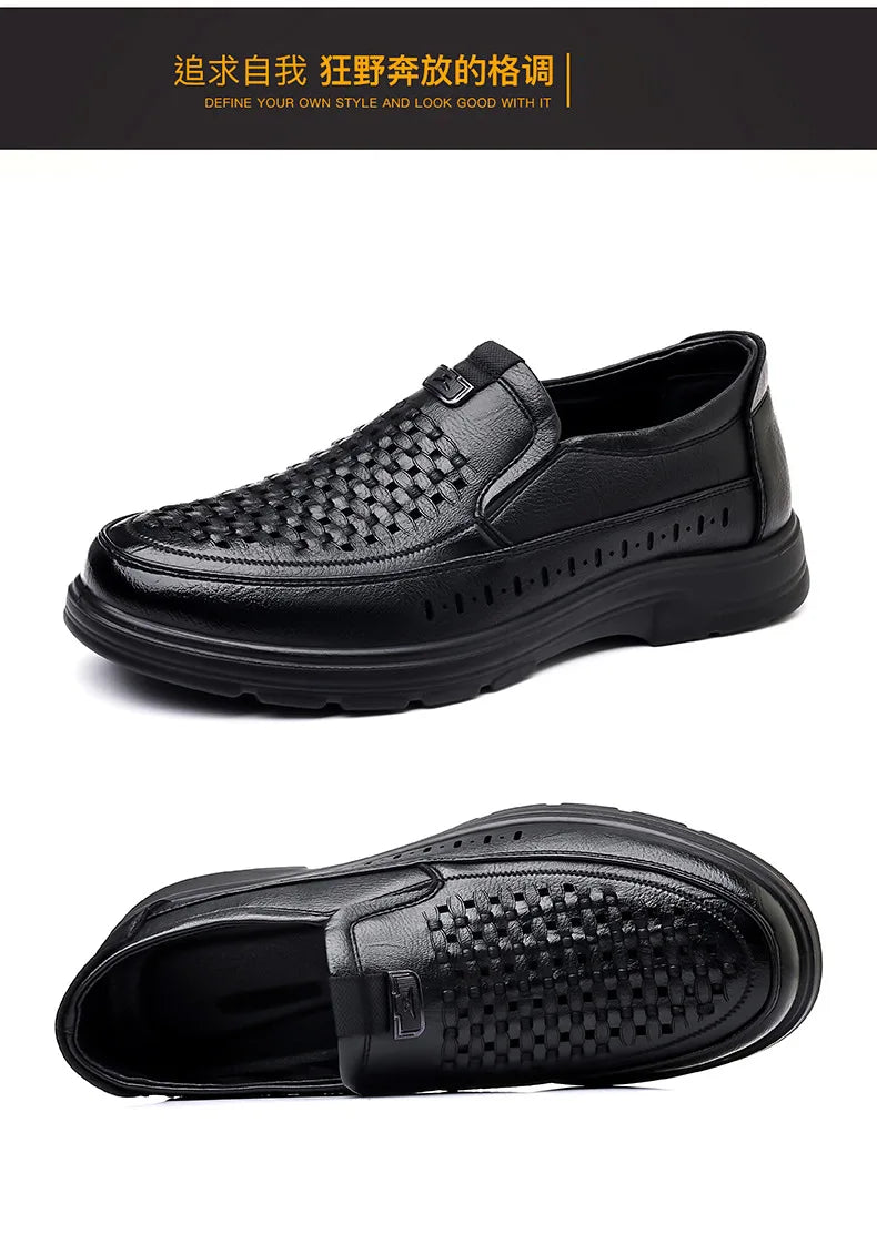 Summer New Designer Hallow Leather Shoes Man Breathable Soft Sole Business Casual Shoes Male Fashion Loafers Shoes for Man