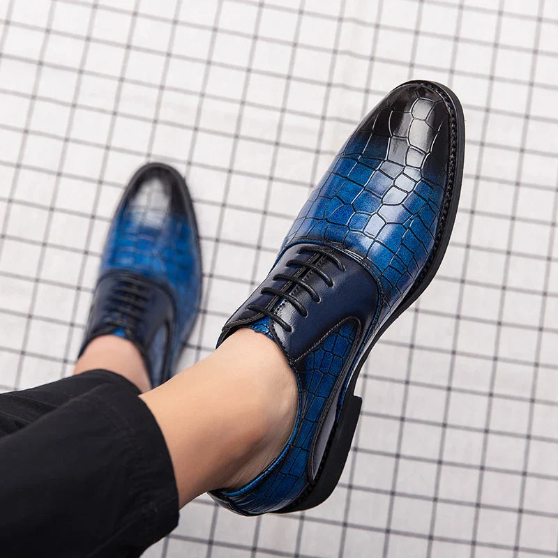 Spring Italian high-quality Blue Leather Shoes for Men men leather shoes Wedding Dress Shoes Patent mens loafers Big size:38-48