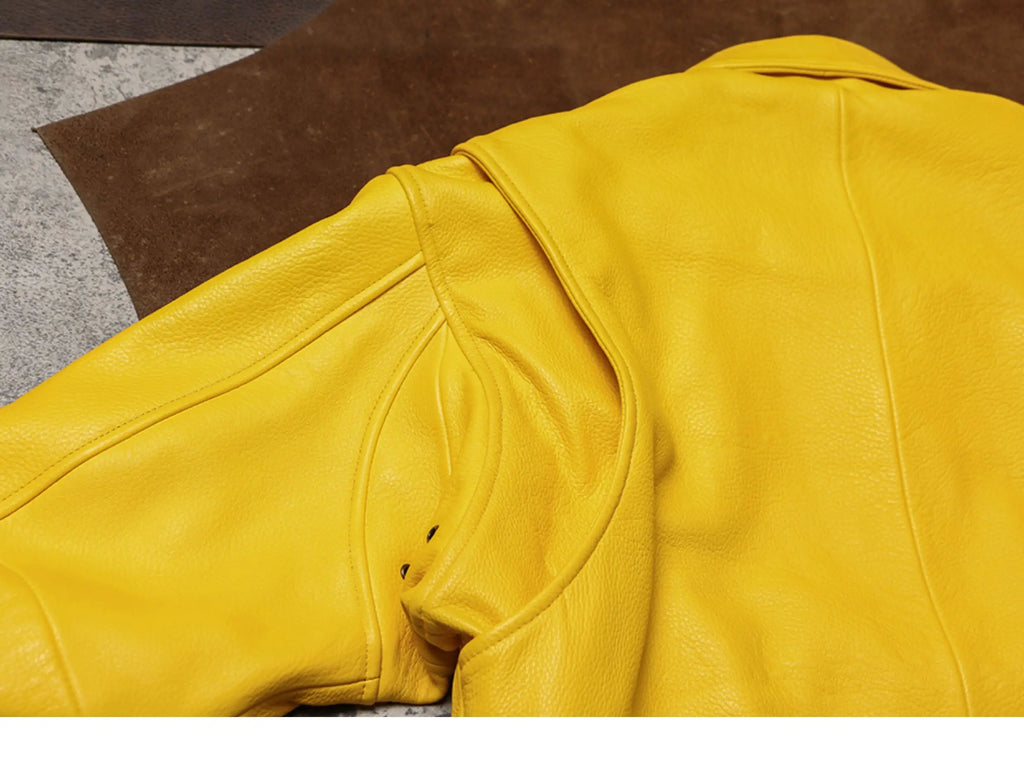 Spring Autumn Cool Handsome Short Yellow Soft Pu Leather Jacket Men Turn-down Collar Luxury Designer Clothes 2025