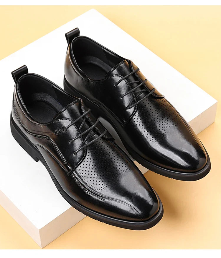 Men's Summer Breathable Leather Shoes Hollow out Comfortable Fashionable Business Formal Derby Shoes British Style-SJ2502-1